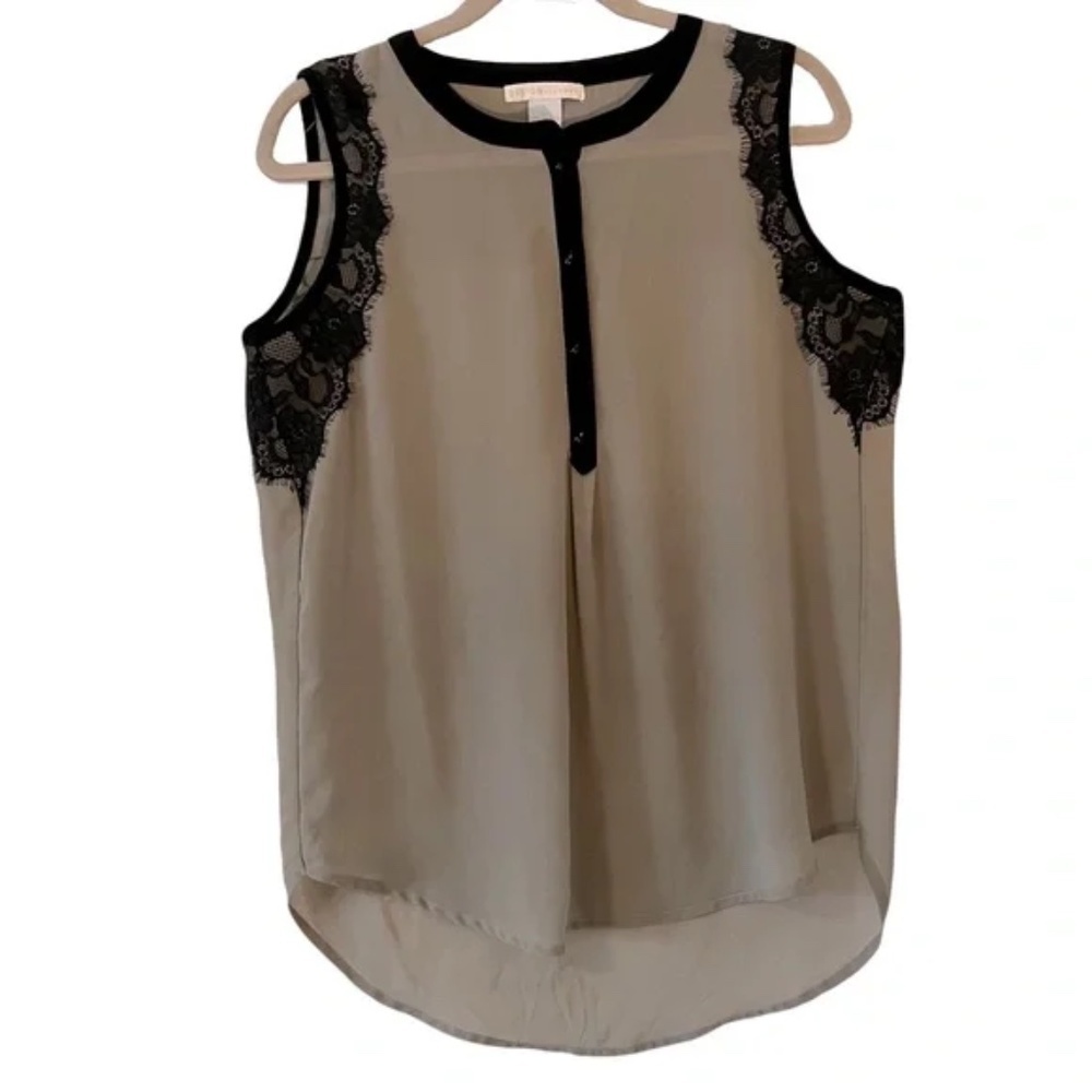 Design History | Pewter Gray Lace Sleeveless Henley Popover Blouse, Large